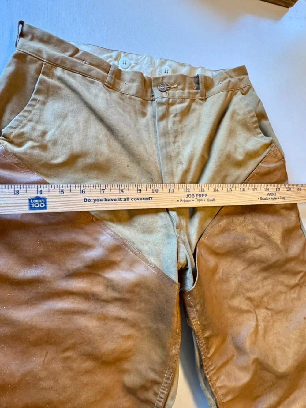 VTG 60s Drybak Hunting Pants Brown Thrashed Heavy Canvas Briar Brush Guard Sz 30